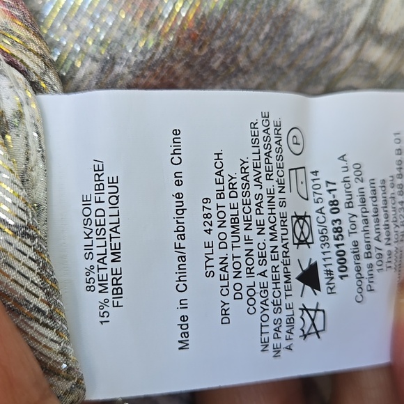 TORY BURCH Tie Neck Metallic Floral Blouse In Melody Floral Size 0 - Picture 10 of 10